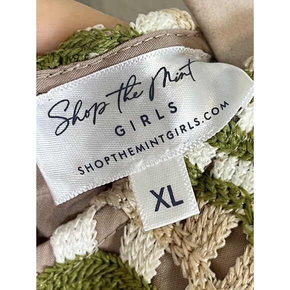 Retro Quilt Patchwork Crochet Dress Tan XL Boho Indie Folk Preppy Neutral 80s - Picture 3 of 11